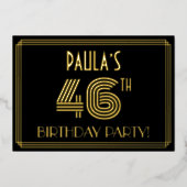 46e verjaardag — Art Deco Style "46" + Naam Folie Uitnodiging (Voorkant)