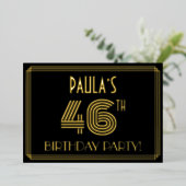 46e verjaardag — Art Deco Style "46" + Naam Folie Uitnodiging (Staand Voorkant)