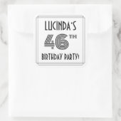 46e verjaardag: Art Deco Style + aangepaste naam Vierkante Sticker (Tas)