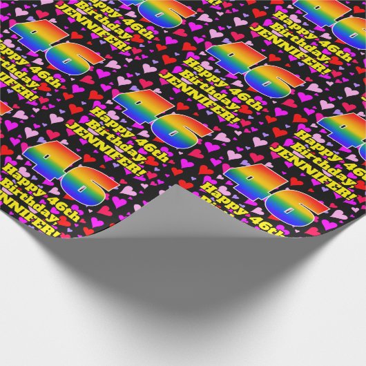 46e verjaardag: Beeldende hartenpatronen, regenboo Cadeaupapier (Hoek)