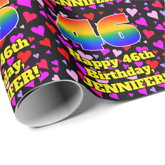 46e verjaardag: Beeldende hartenpatronen, regenboo Cadeaupapier (Rol Hoek)