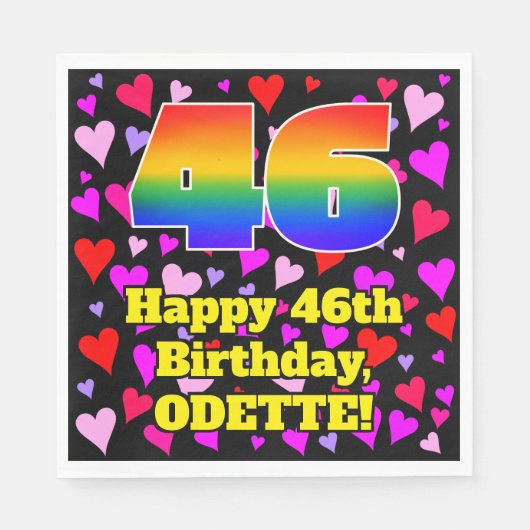 46e verjaardag: Beeldende hartenpatronen, regenboo Servet (Voorkant)