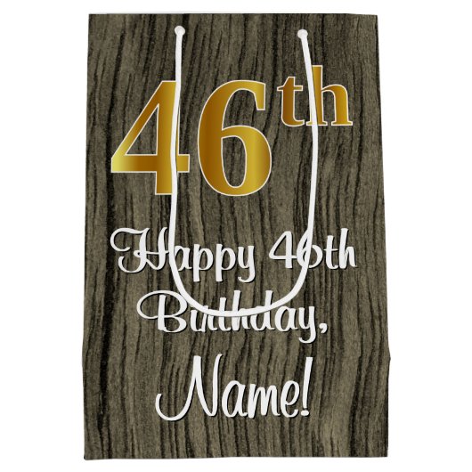 46e verjaardag: Elegant Faux Gold Look #, Faux Woo Medium Cadeauzakje (Achterkant)