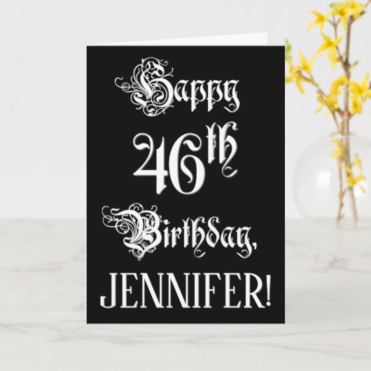 46e verjaardag: Fancy, Elegant Schrift + Aangepast Kaart (Gele Bloem)