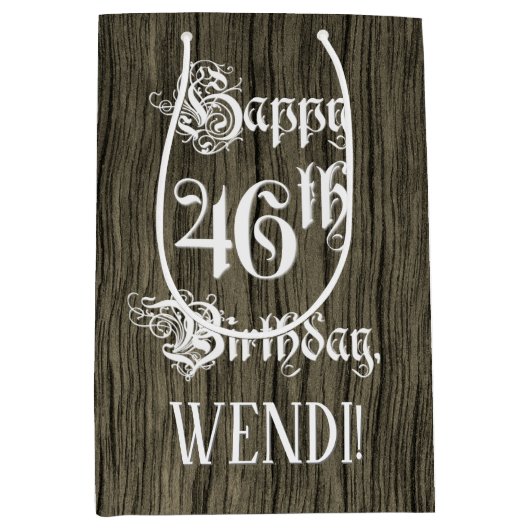 46e verjaardag: Fancy, Faux Wood Kijk + Aangepaste Medium Cadeauzakje (Voorkant)