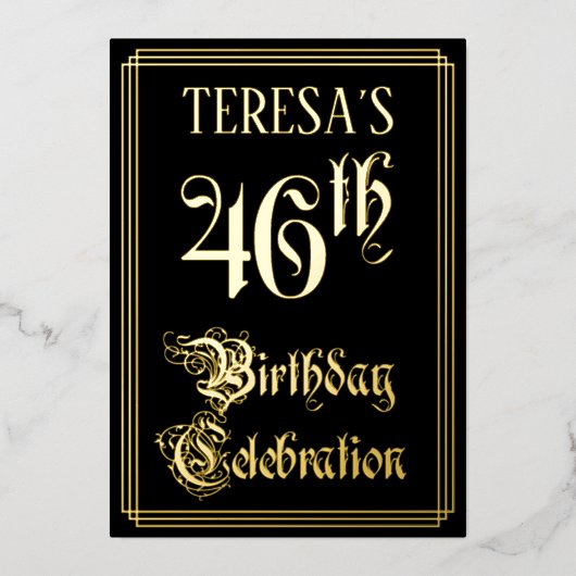 46e verjaardag — Fancy script en aangepaste naam Folie Uitnodiging (Voorkant)