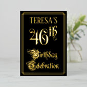 46e verjaardag — Fancy script en aangepaste naam Folie Uitnodiging (Staand Voorkant)