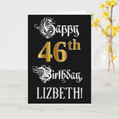 46e verjaardag — Fancy script; Faux Gold Kijk; naa Kaart (Gele Bloem)