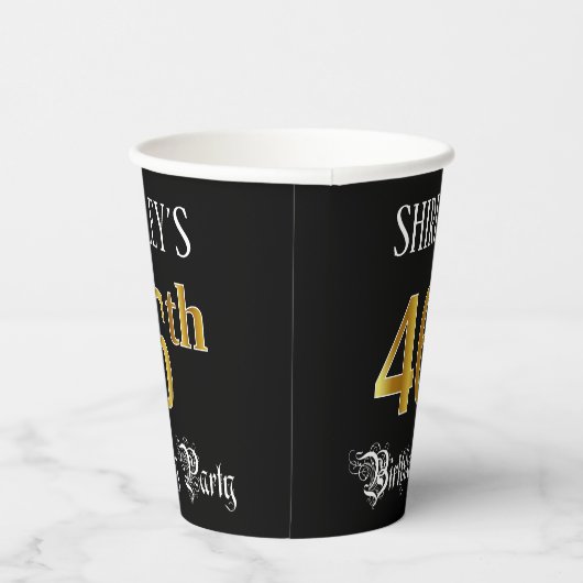 46e verjaardag — Fancy script, Faux Gold look Papieren Bekers (Rechts)