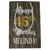 46e verjaardag: Faux Gold look & Faux Wood Pattern Medium Cadeauzakje (Voorkant)
