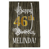 46e verjaardag: Faux Gold look & Faux Wood Pattern Medium Cadeauzakje (Achterkant)