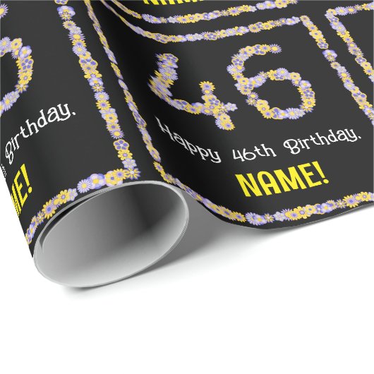46e verjaardag: Floral Flowers Number, Custom Name Cadeaupapier (Rol Hoek)