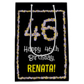 46e verjaardag: Floral Flowers Number, Custom Name Medium Cadeauzakje (Achterkant)