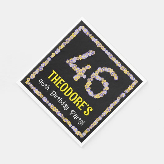 46e verjaardag: Floral Flowers Number, Custom Name Servet (Hoek)