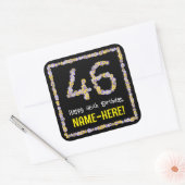 46e verjaardag: Floral Flowers Number, Custom Name Vierkante Sticker (Envelop)