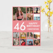 46e verjaardag Foto Collage 13 Foto's Roze en Wit Kaart (Gele Bloem)