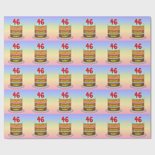 46e verjaardag: Fun Cake and Candles + Custom Name Cadeaupapier (Vlak)