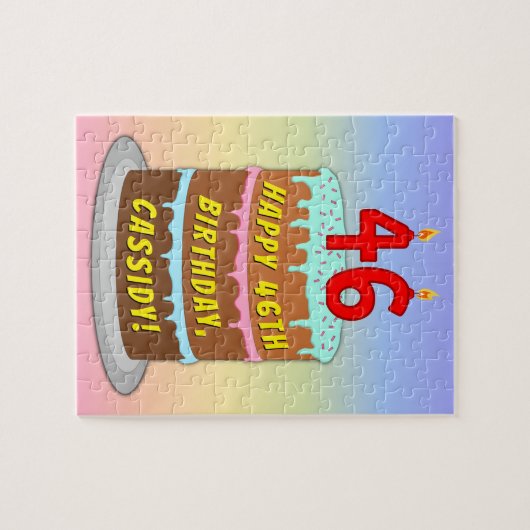 46e verjaardag: Fun Cake and Candles + Custom Name Legpuzzel (Horizontaal)