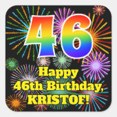 46e verjaardag: Fun Fireworks Kijk, regenboog # 46 Vierkante Sticker (Voorkant)