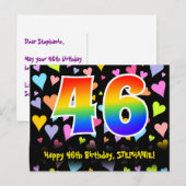46e verjaardag: Fun Hearts Pattern, Regenboog 46 Briefkaart (Voorkant / Achterkant)