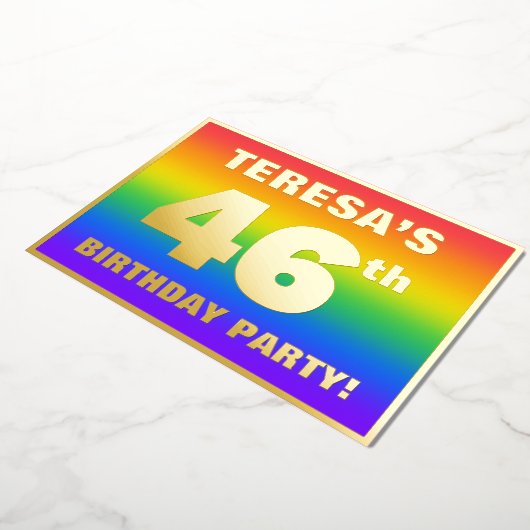 46e verjaardag: Fun, kleurrijk regenboogpatroon Folie Uitnodiging (Gedraaid)