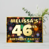 46e verjaardag — Fun, kleurrijke Fireworks look Folie Uitnodiging (Staand Voorkant)