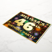 46e verjaardag — Fun, kleurrijke Fireworks look Folie Uitnodiging (Gedraaid)
