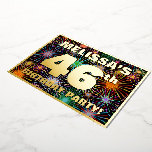 46e verjaardag — Fun, kleurrijke Fireworks look Folie Uitnodiging (Gedraaid)