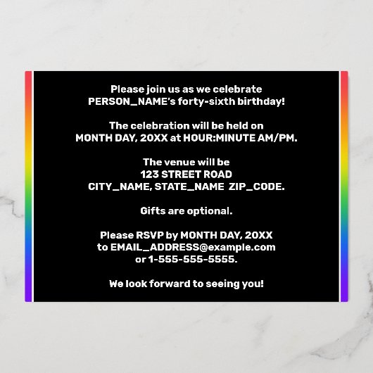 46e verjaardag — Fun, kleurrijke muzieksymbolen Folie Uitnodiging (Achterkant)