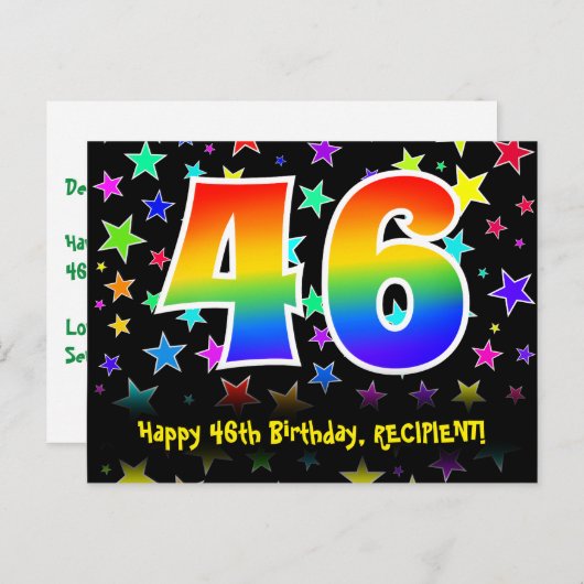 46e verjaardag: Fun Stars Pattern, Rainbow 46, Naa Briefkaart (Voorkant / Achterkant)