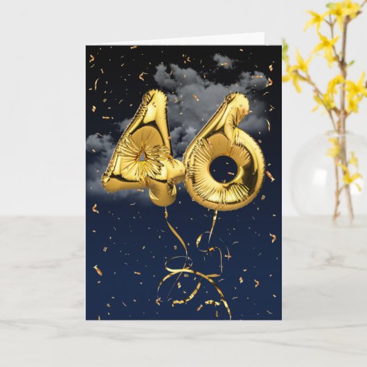 46e verjaardag Gold Mylar ballon en Confetti Card Kaart (Gele Bloem)