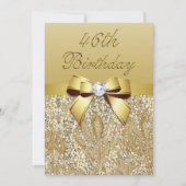 46e Verjaardag Gouden Faux Sequins en Bow Kaart (Voorkant)