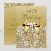 46e Verjaardag Gouden Faux Sequins en Bow Kaart (Voorkant / Achterkant)