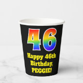 46e verjaardag: Kleurrijk, Leuk, Opwindend, Regenb Papieren Bekers (Achterkant)