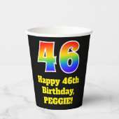 46e verjaardag: Kleurrijk, Leuk, Opwindend, Regenb Papieren Bekers (Voorkant)