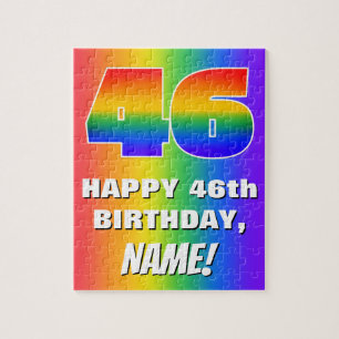 46e verjaardag: kleurrijk, vun regenboogpatroon # legpuzzel