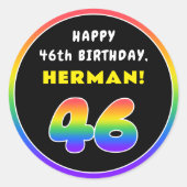 46e verjaardag: kleurrijke regenboog # 46, Naam va Ronde Sticker (Voorkant)