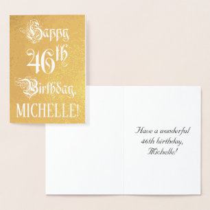 46e verjaardag: legant,  script; aangepaste naam folie kaarten