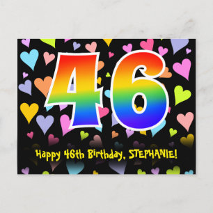 46e verjaardag: leuk harten patroon, regenboog 46 briefkaart