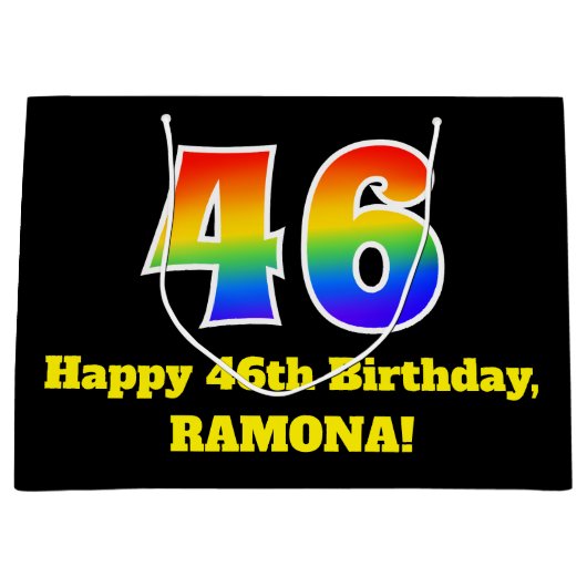 46e verjaardag ~ Leuk, Kleurrijk, Levendig, Regenb Groot Cadeauzakje (Voorkant)