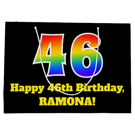 46e verjaardag ~ Leuk, Kleurrijk, Levendig, Regenb Groot Cadeauzakje (Achterkant)