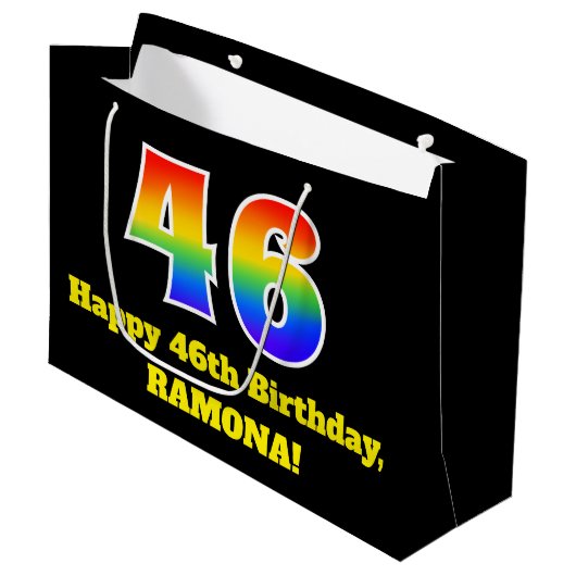 46e verjaardag ~ Leuk, Kleurrijk, Levendig, Regenb Groot Cadeauzakje (Voorkant Gekanteld)
