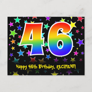 46e verjaardag: leuk sterrenpatroon, regenboog 46, briefkaart