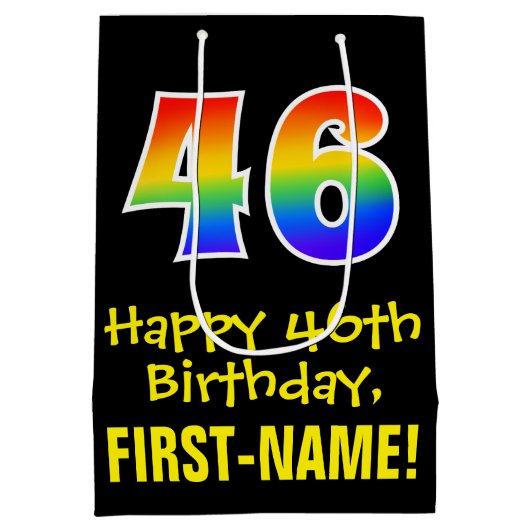 46e verjaardag: leuk, vet, kleurrijk, regenboog "4 medium cadeauzakje (Achterkant)