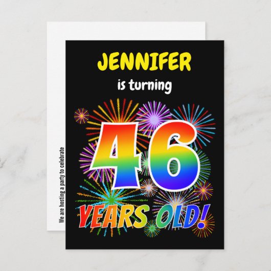 46e verjaardag - Leuk vuurwerk, Regenboog look "46 Briefkaart (Voorkant / Achterkant)