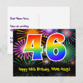 46e verjaardag – leuk vuurwerkpatroon + regenboog  briefkaart (Voorkant / Achterkant)