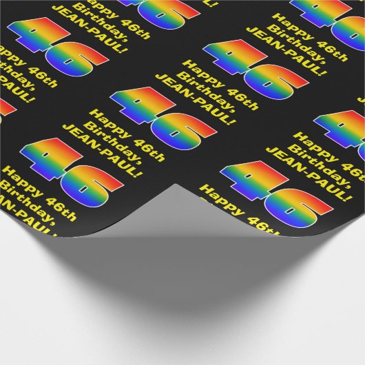 46e verjaardag: Leuke, kleurrijke regenboog geïnsp Cadeaupapier (Hoek)