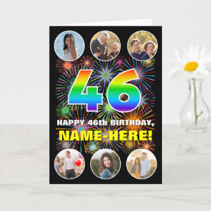 46e Verjaardag: Leuke Regenboog #, Aangepaste Naam Kaart