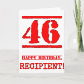 46e verjaardag: leuke, rode rubberen stempel geïns kaart (Voorkant)