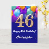 46e verjaardag marinesblauwe en goudkleurige ballo kaart (Gele Bloem)